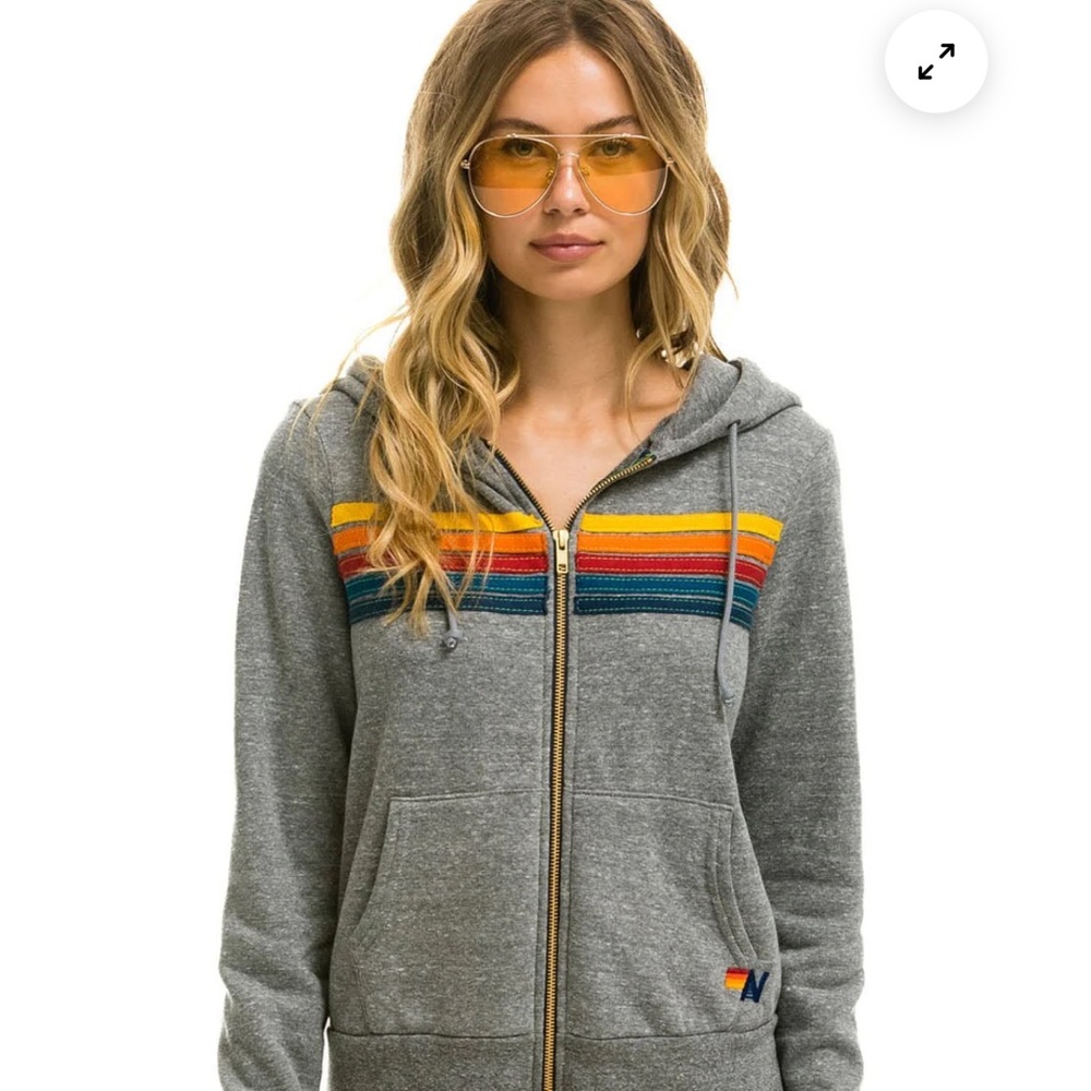 Aviator Nation Gray with stripes Long Sleeve hoodie Sweatshirt